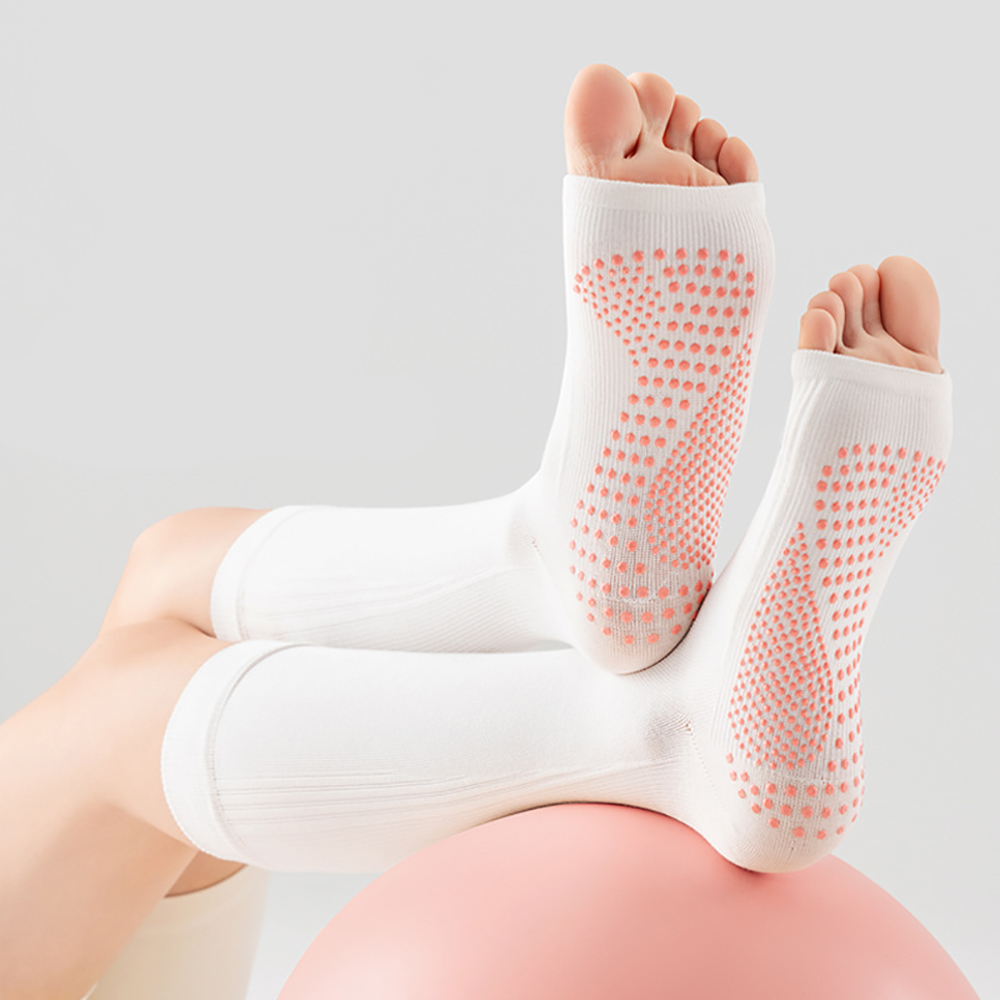 Yoga Of Fitness - ถุงเท้าโยคะแบบเปิดปลายเท้าสำหรับผู้หญิง ถุงเท้าพิลาทิสฟิตเนสกันลื่น ถุงเท้ากีฬาเต้นรำยาวถึงเข่า ถุงน่องรัดกล้ามเนื้อ